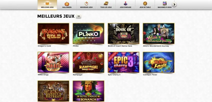 Liste des jeux du casino unique